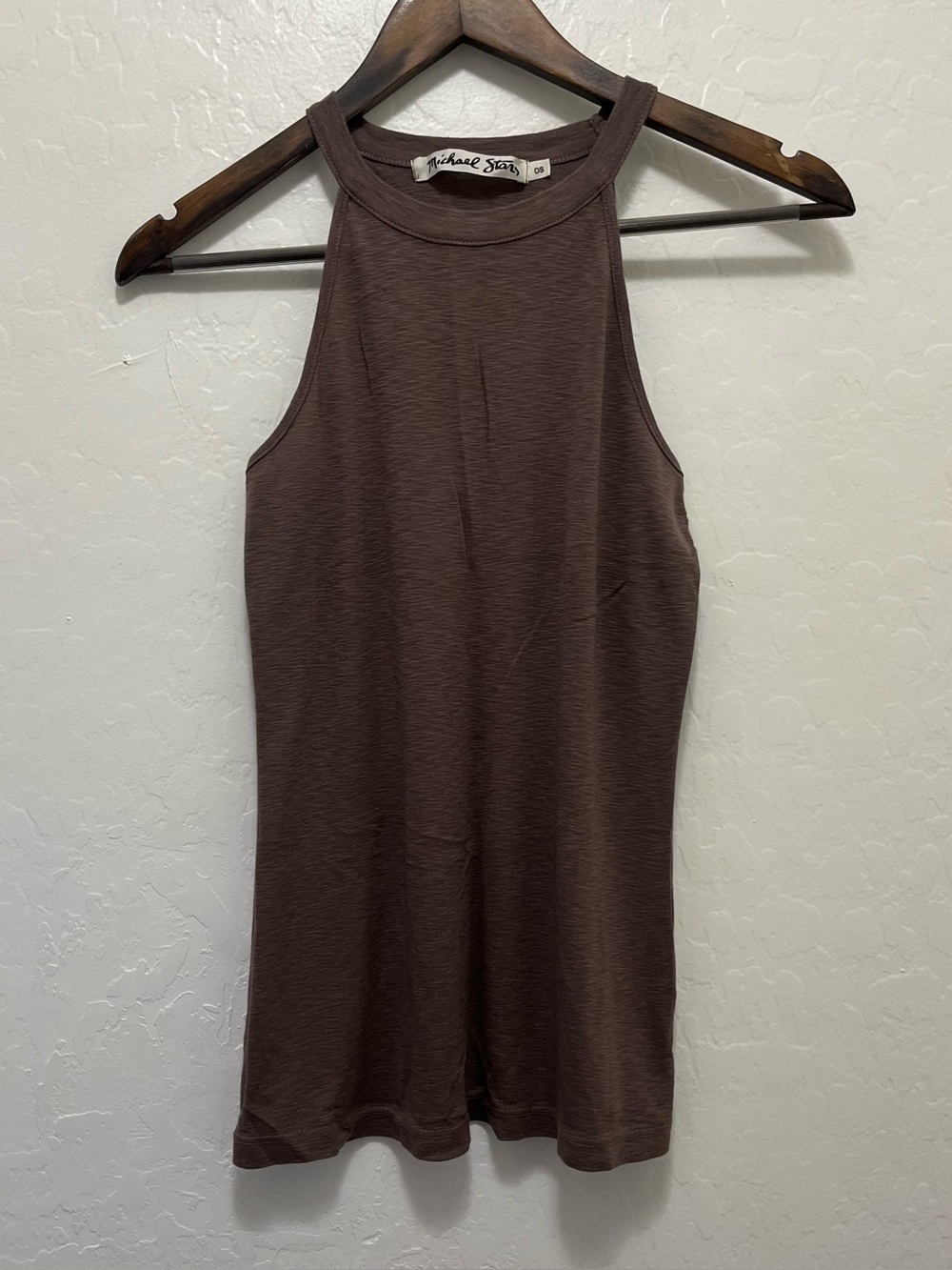 Michael Stars Hayes Ribbed High-Neck Racerback Tank Top Brown O/S